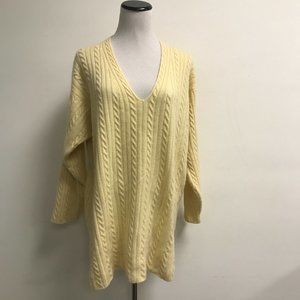 Hawick Scotland 100% cashmere cable knit heavyweight v neck tunic sweater L